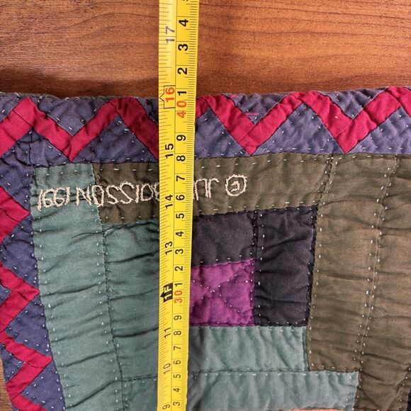 VTG Judi Boisson Cotton Log Cabin Patchwork Quilted Throw Pillow 90s 16x16" - Picture 8 of 8